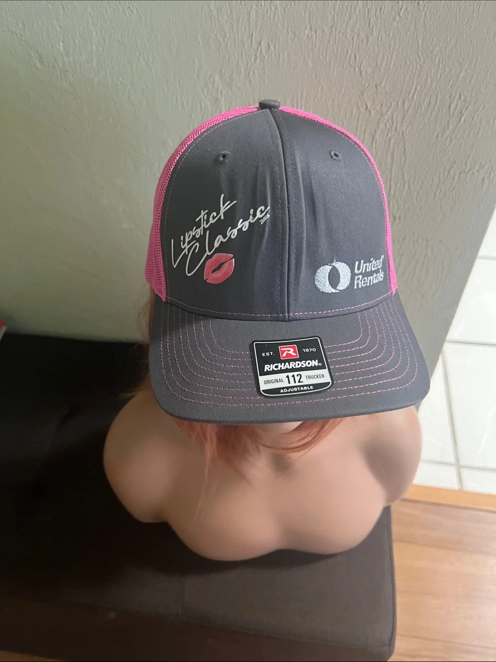 #2645**Lipstick Classic Pink-Trim Trucker Hat